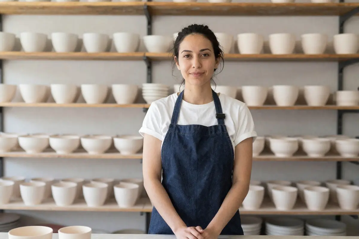 Small business owner in her ceramics studio